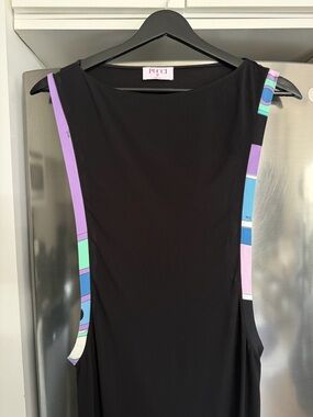 Pucci Vivara Print long dress Black Sleeveless Dress with Pastel Trim